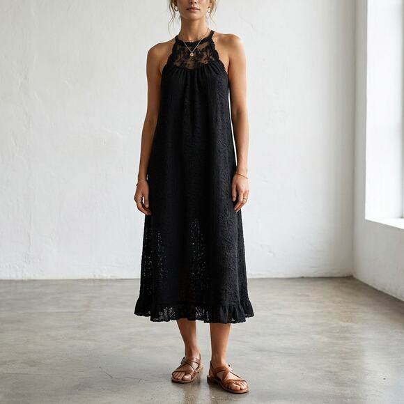 Zara Dresses & Skirts - NWT Zara Knit Black Lace Halter Neck Midi Dress, Size S